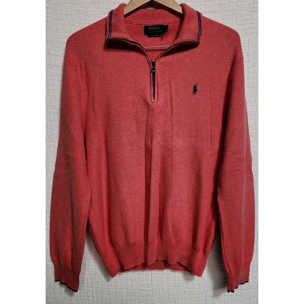 Polo Ralph Lauren Men's Sweatshirt 1/4 Zip Sz XL Rosette Coral Pink‎ Pullover